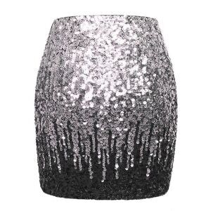 NWT Maner Black/Silver Ombre sequin skirt bodycon Sz L Glitter